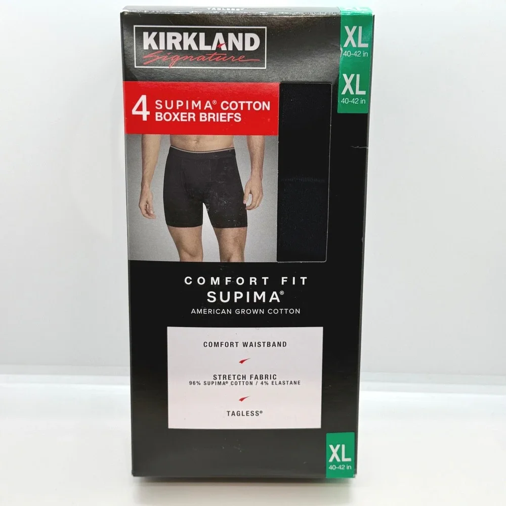 Kirkland Signature Men 4 Pack Supima Cotton Boxer Briefs Black XL 40-42 Comfort